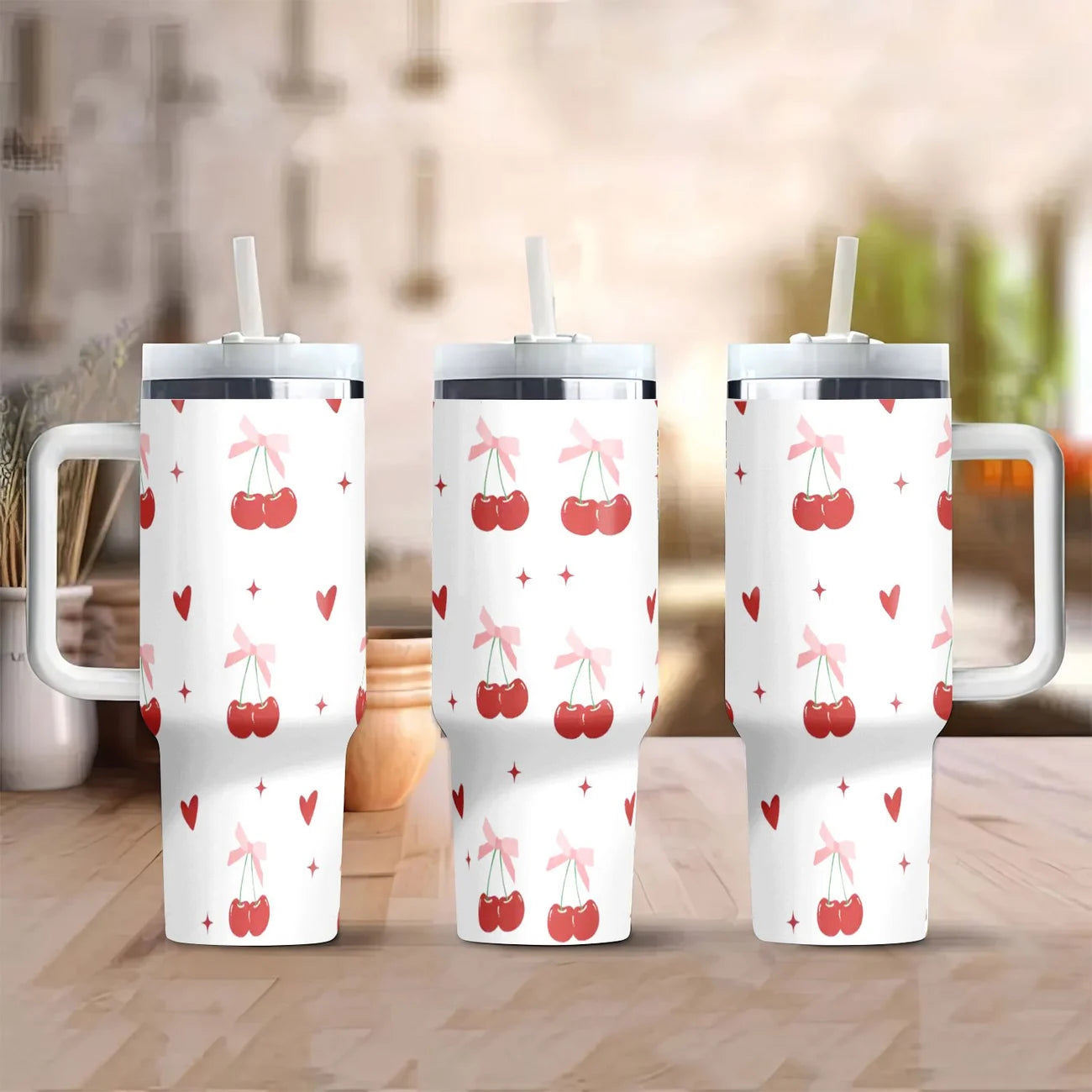 Cherry Pink 40oz Stainless Steel Tumbler with Sraw – Insulated & Leakproof Travel Mug
