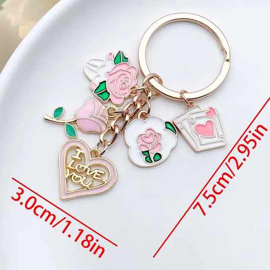 Pink Heart & Love Charm Keychain – Romantic & Stylish