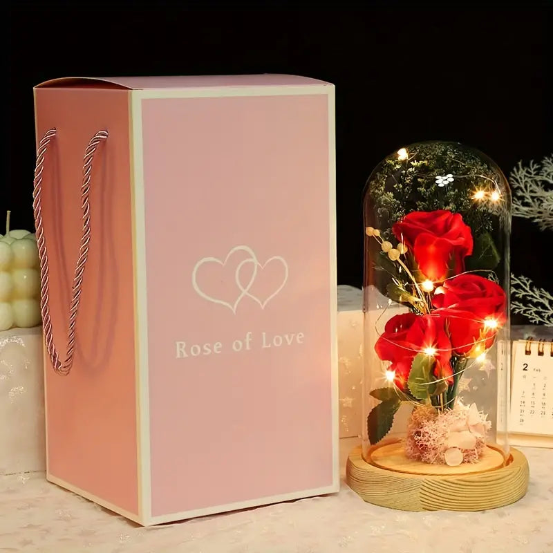 Eternal Red Rose in Glass Dome with LED Lights – Romantic Gift & Décor