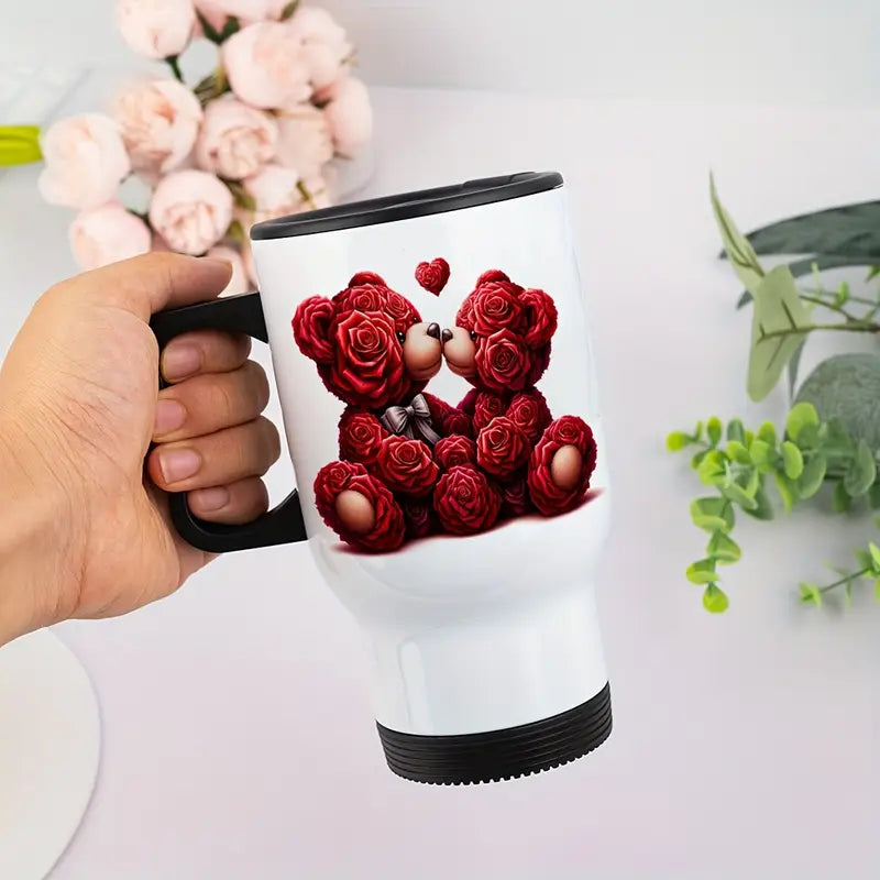 Teddy Bear Rose Flower Stainless Steel Tumbler