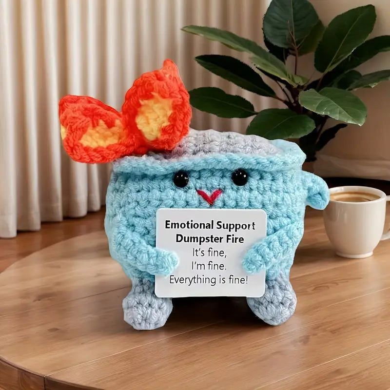 Handmade Crochet Emotional Support Dumpster Fire – A Whimsical Symbol of Humor and Resilience