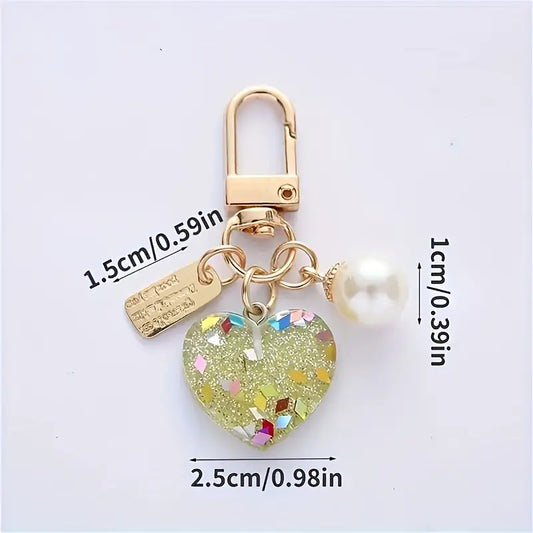 Colorful Sequin Heart Keychain Pendant – Cute Earphone Case and Bag Ornament Decoration