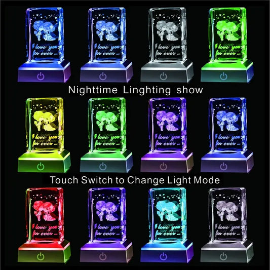 Romantic "I Love You Forever" 3D Heart-Shaped Rose Statue with Color-Changing LED Night Light – A Stunning Gift for Special Moments