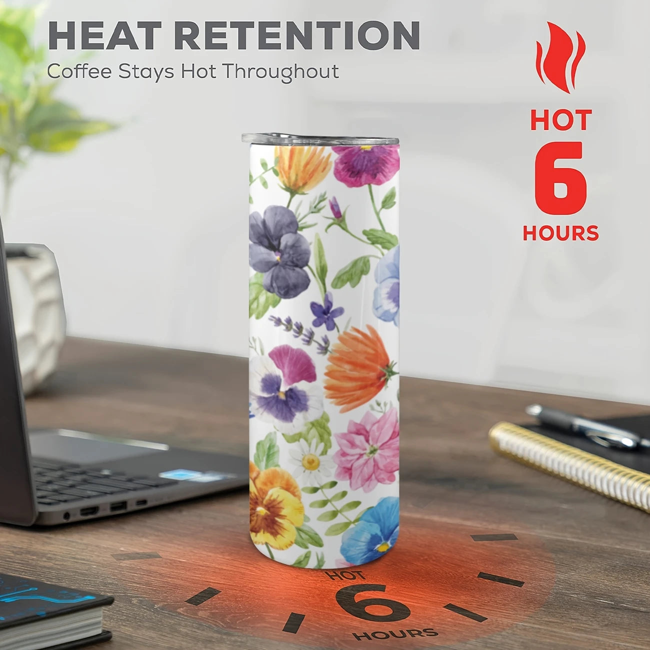 Chic Floral Skinny Tumbler – Insulated 20oz with Metal Straw & Brush