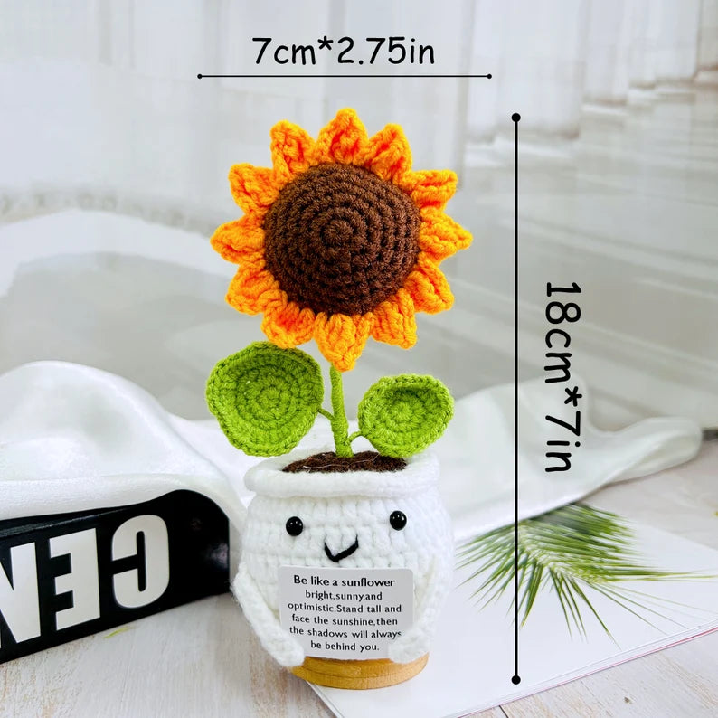 Handmade Sunflower Crochet Doll - 7" Emotional Support Decor