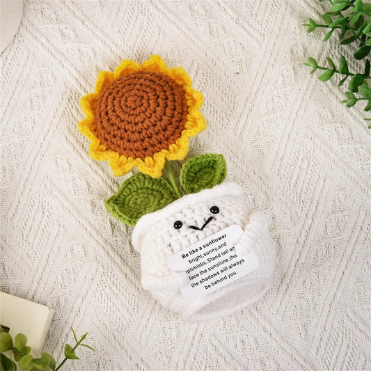 Handmade Sunflower Crochet Doll - 7" Emotional Support Decor