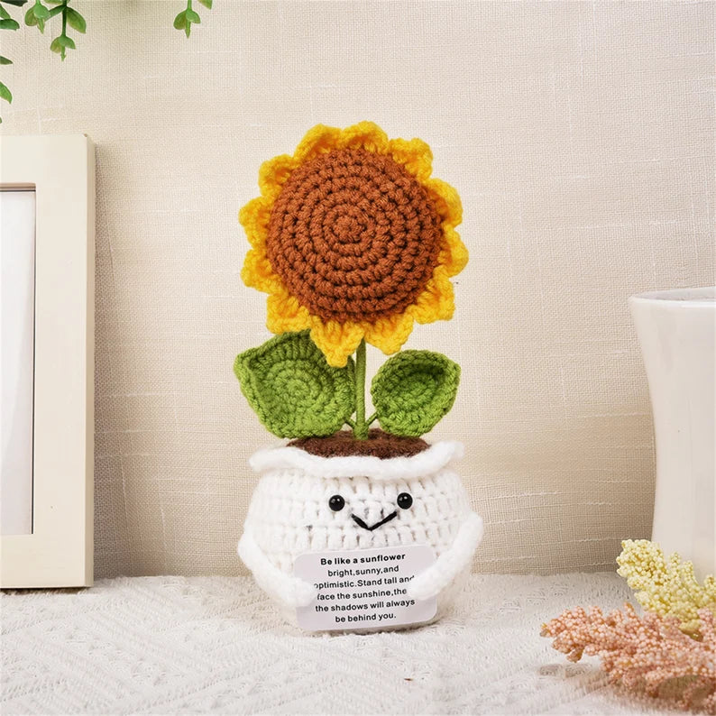 Handmade Sunflower Crochet Doll - 7" Emotional Support Decor