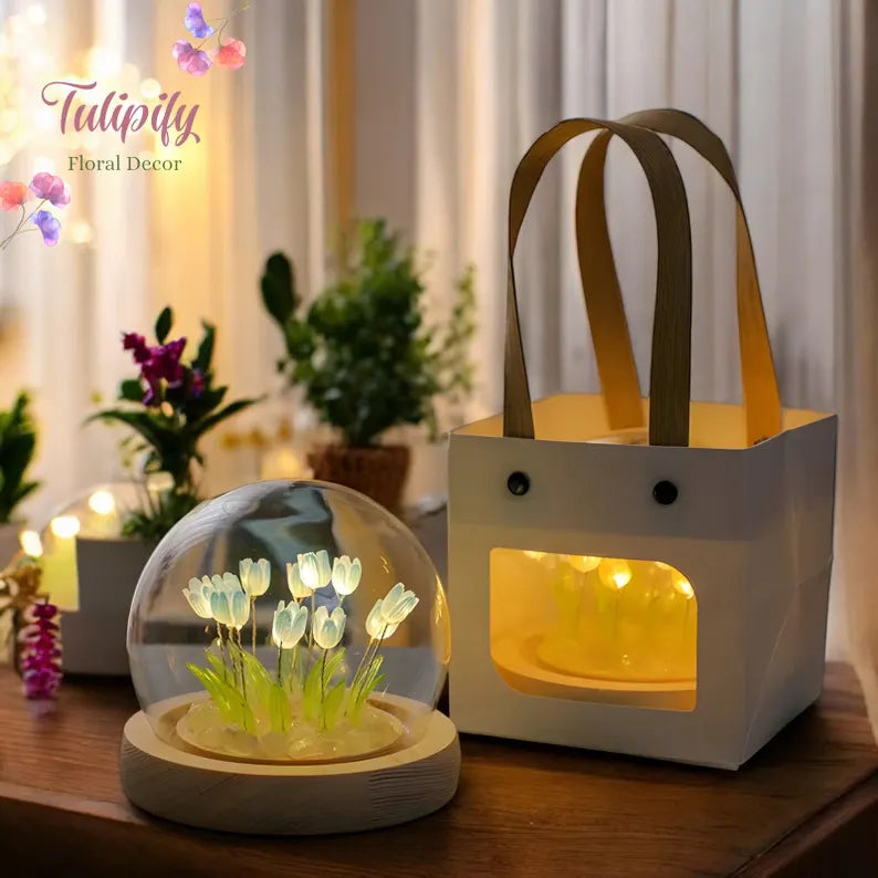 Assembled Tulip Night Light Dome - Romantic Floral LED Desk Lamp