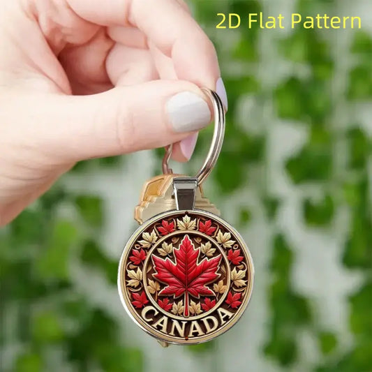 Vintage Red Maple Leaf Keychain – 2D Flat Pattern Canada Souvenir