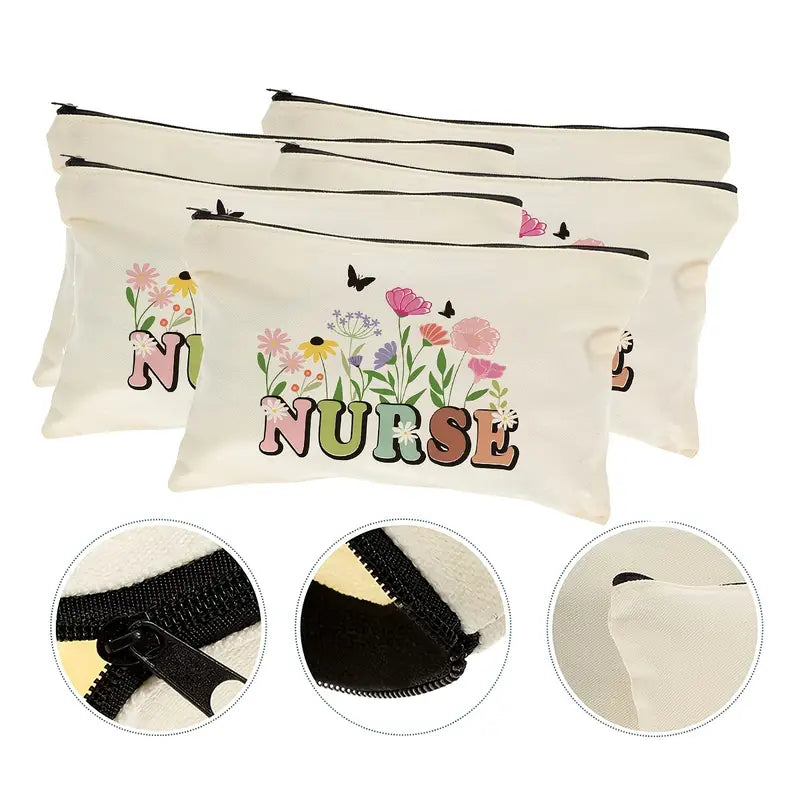 Floral Butterfly Nurse Canvas Pouch - Hand-Washable Zippered Bag for Medical Essentials and Travel