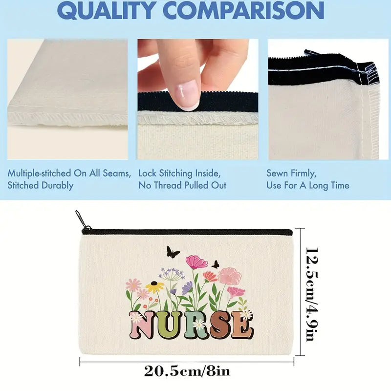 Floral Butterfly Nurse Canvas Pouch - Hand-Washable Zippered Bag for Medical Essentials and Travel