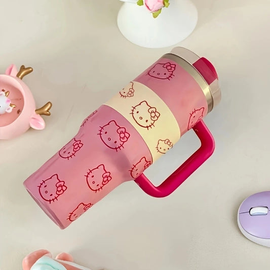 Vaso de acero inoxidable rosa de Hello Kitty de 113 ml con pajita: taza de viaje térmica y antigoteo.
