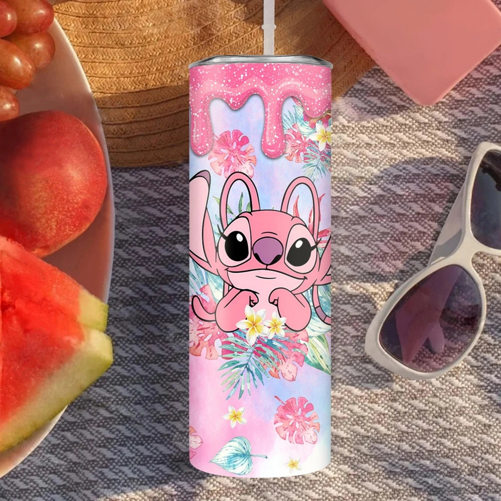Pink Stitch Skinny Tumbler – 20oz Insulated Stainless Steel with Lid & Straw
