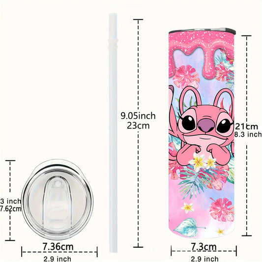 Pink Stitch Skinny Tumbler – 20oz Insulated Stainless Steel with Lid & Straw