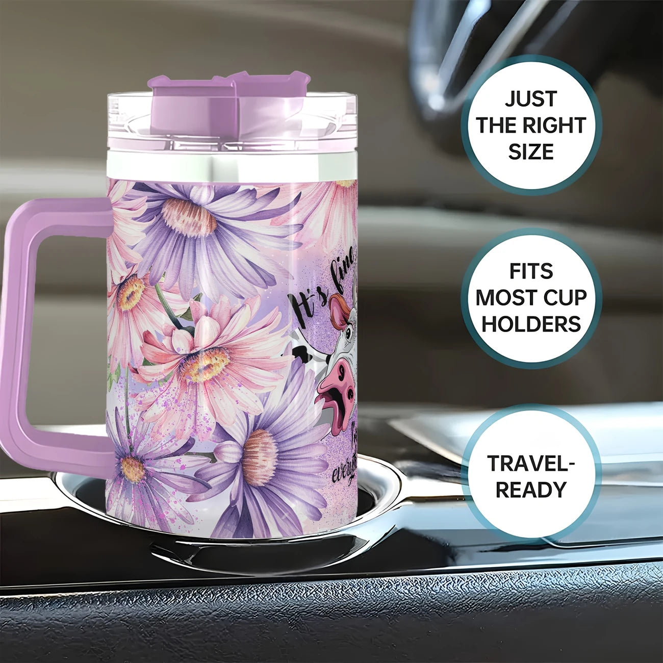 Purple & Pink Floral 40oz Stainless Steel Tumbler with Straw – Insulated & Leakproof Travel Mug