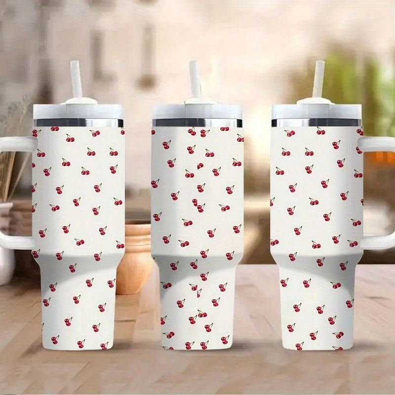 Cherry Pink 40oz Stainless Steel Tumbler with Sraw – Insulated & Leakproof Travel Mug