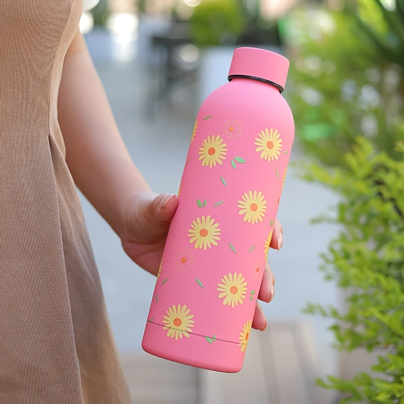 Sunflower Stainless Steel Water Bottle with Leak-Proof Lid – 17oz (500ml) Insulated & Reusable