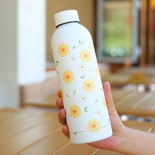 Sunflower Stainless Steel Water Bottle with Leak-Proof Lid – 17oz (500ml) Insulated & Reusable
