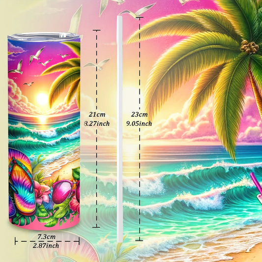 Tropical Skinny Tumbler – 20oz Insulated Stainless Steel with Lid & Straw