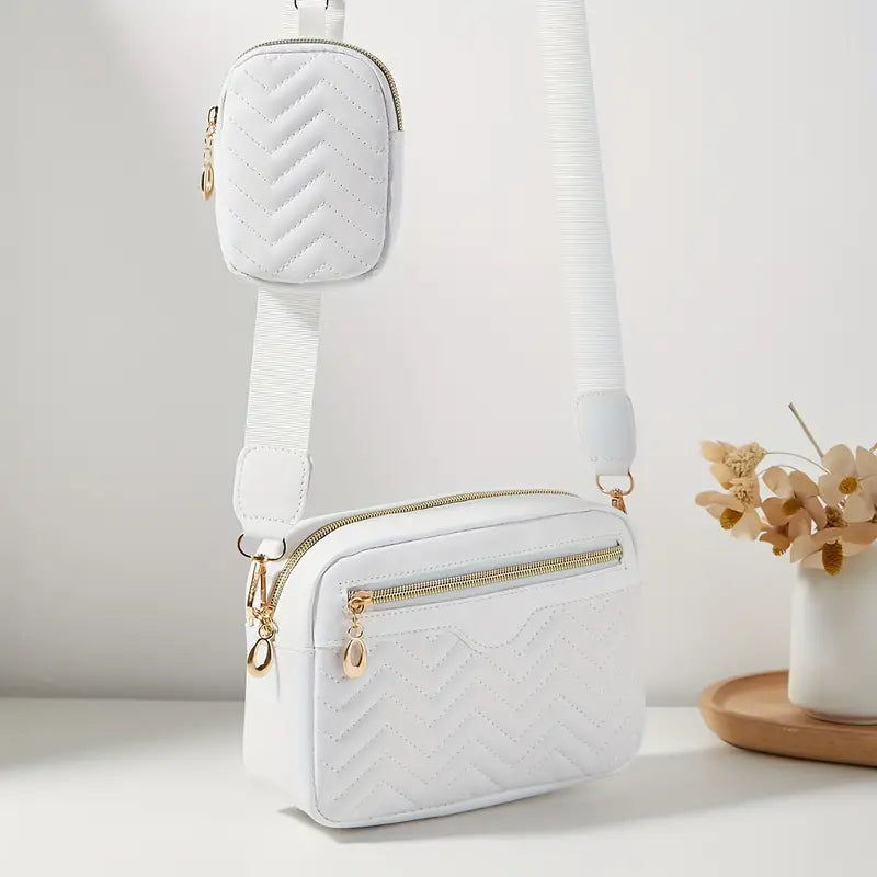 Trendy Minimalist Quilted Shoulder Bag with Detachable Mini Purse chic