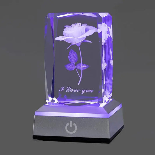3D Rose Crystal Ball with Multicolor LED Lamp – Romantic 'I Love You' Night Light for Perfect Gift & Decor