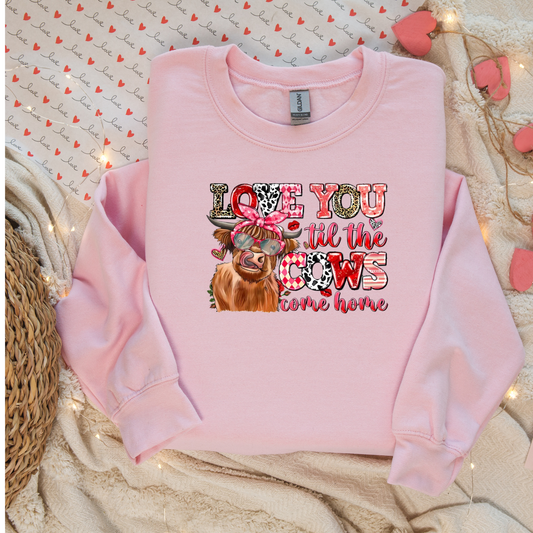Unisex Love You Til the Cows Come Home Crewneck Sweatshirt – Whimsical and Cozy Valentine's Day Gift
