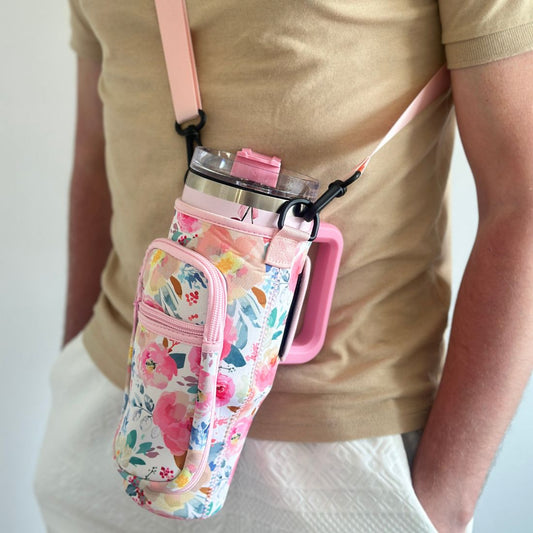 Tumbler Holder with Adjustable Strap & Phone Pocket – 30/40oz Compatible