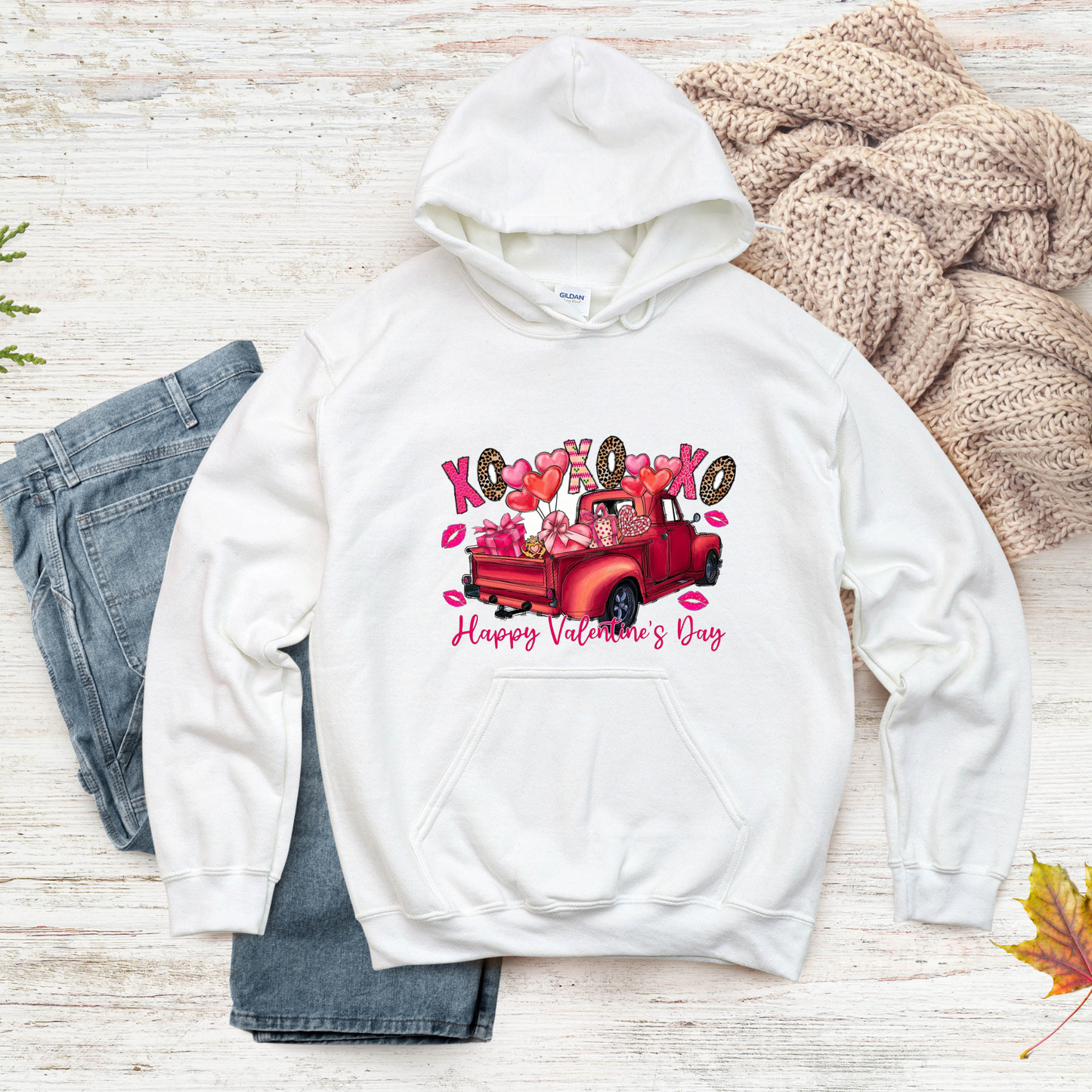 Unisex Valentine's Day Truck Hoodie – Cozy, Romantic Gift for Couples & Valentine's Day