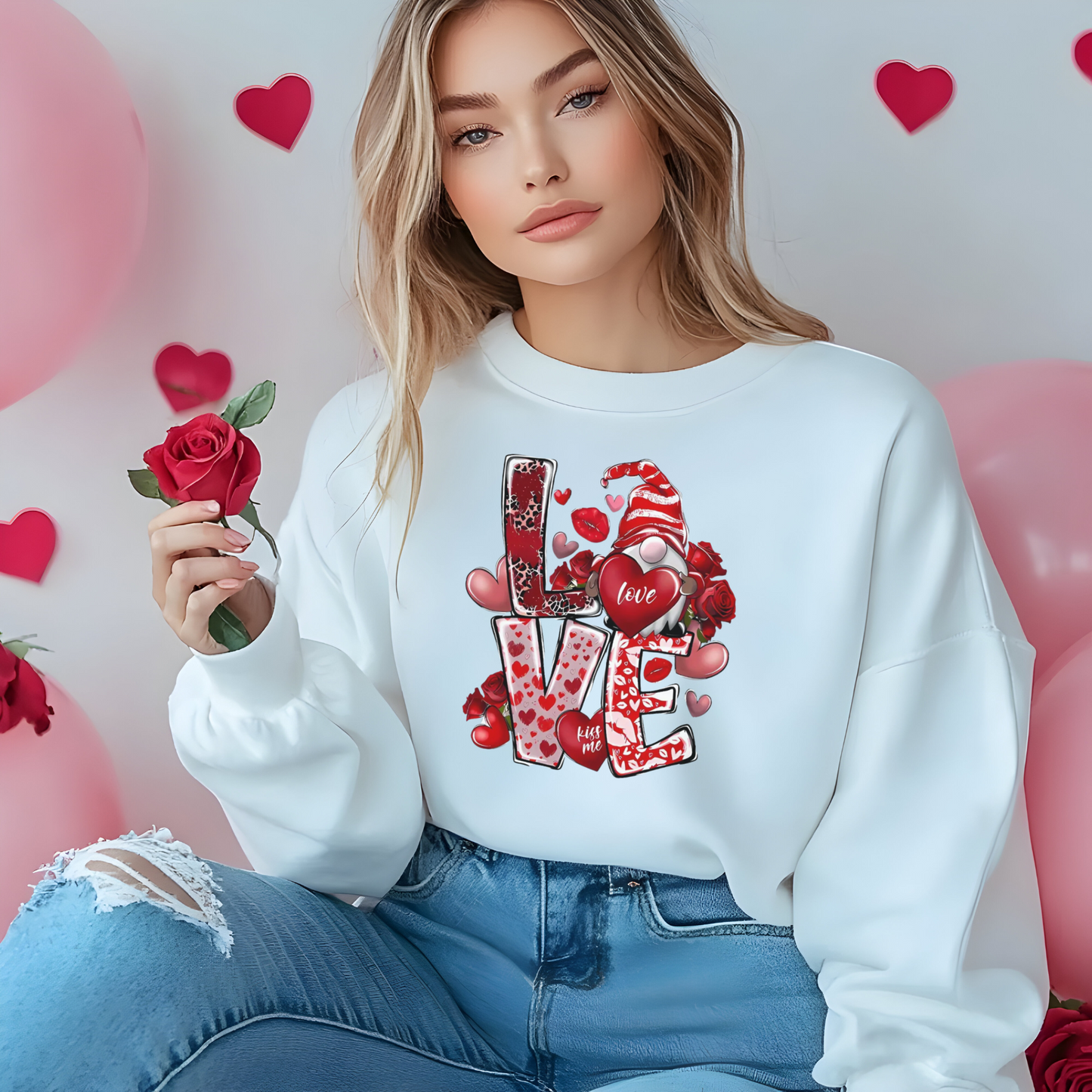 Sweatshirt unisexe avec mignon gnome d'amour – Douillet et festif pour la Saint-Valentin !