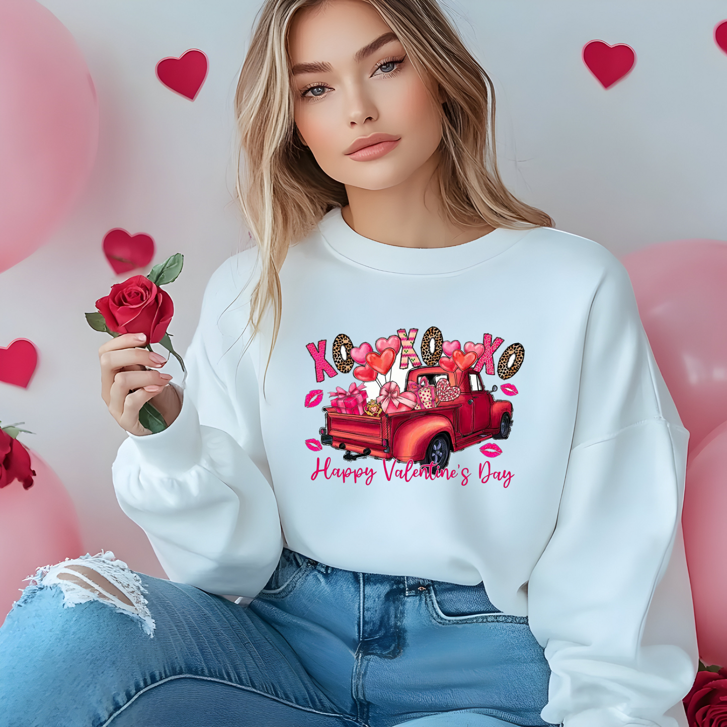Crewneck unisexe Happy Valentine's Day Truck - Cadeau festif et confortable pour l'amour et le style