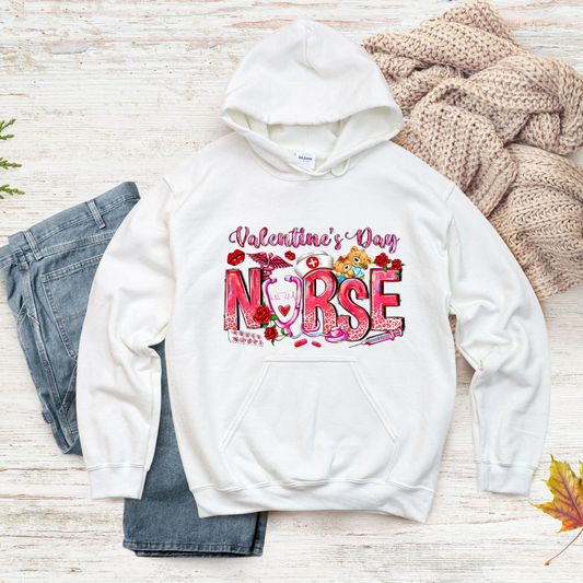Unisex Valentine's Day Pink Bow Nurse Hoodie – Cozy, Romantic Gift for Couples & Valentine's Day