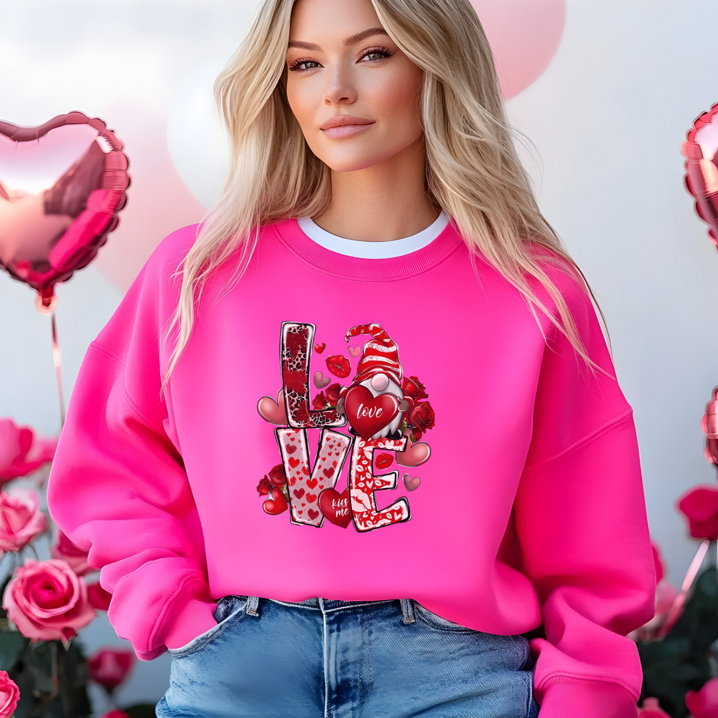 Sweatshirt unisexe avec mignon gnome d'amour – Douillet et festif pour la Saint-Valentin !