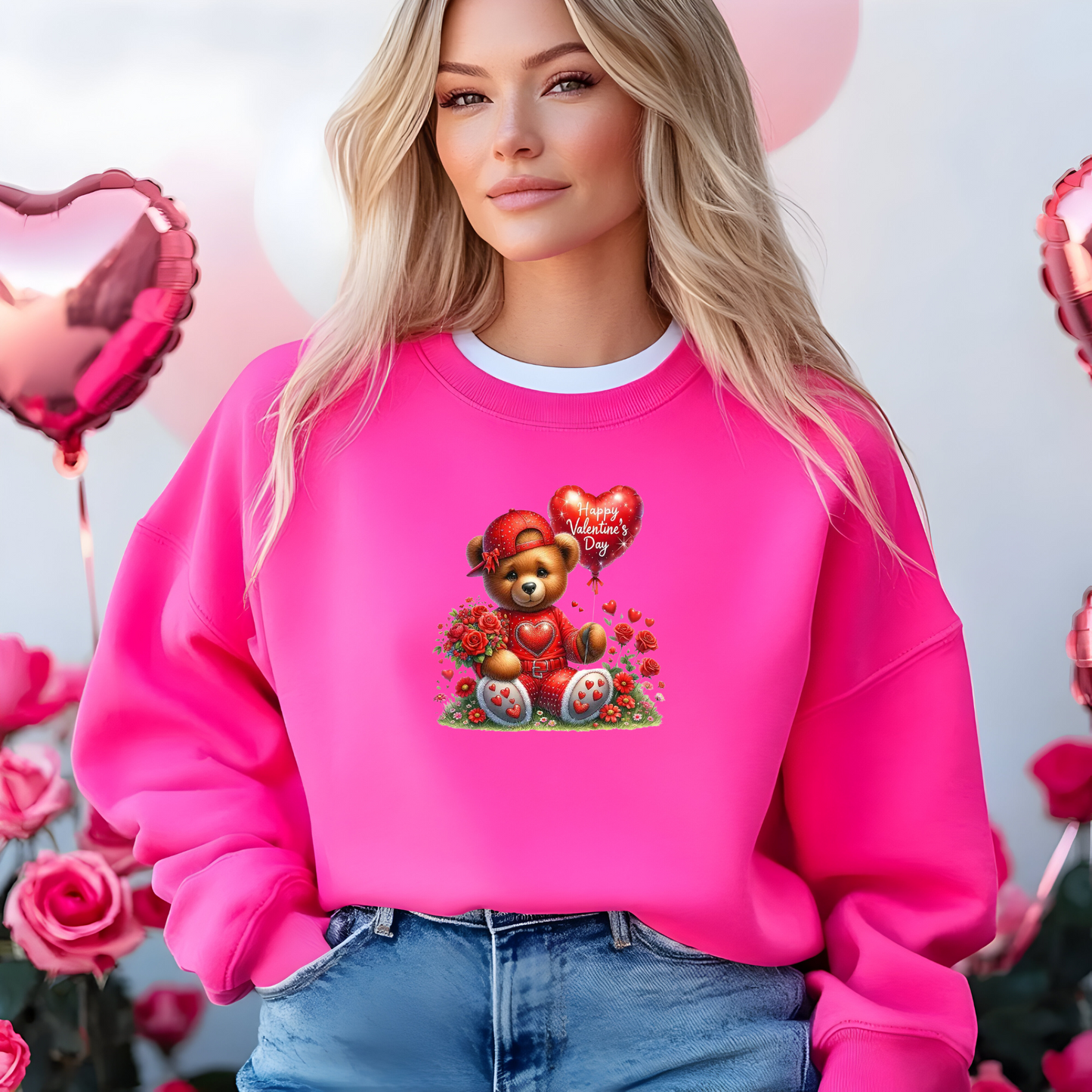 Crewneck unisexe Teddy Bear Happy Valentine's Day – Cadeau confortable et adorable pour vos proches