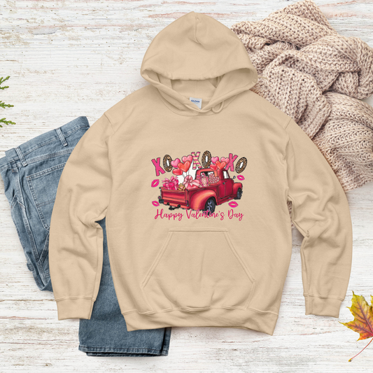 Unisex Valentine's Day Truck Hoodie – Cozy, Romantic Gift for Couples & Valentine's Day