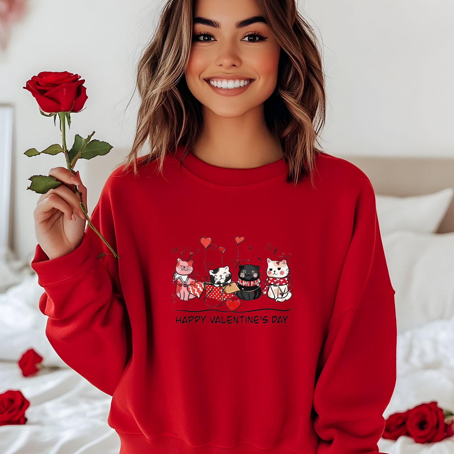 Crewneck unisexe « Happy Valentine's Day Cute Cats » – Cadeau adorable pour les amoureux des chats et la Saint-Valentin