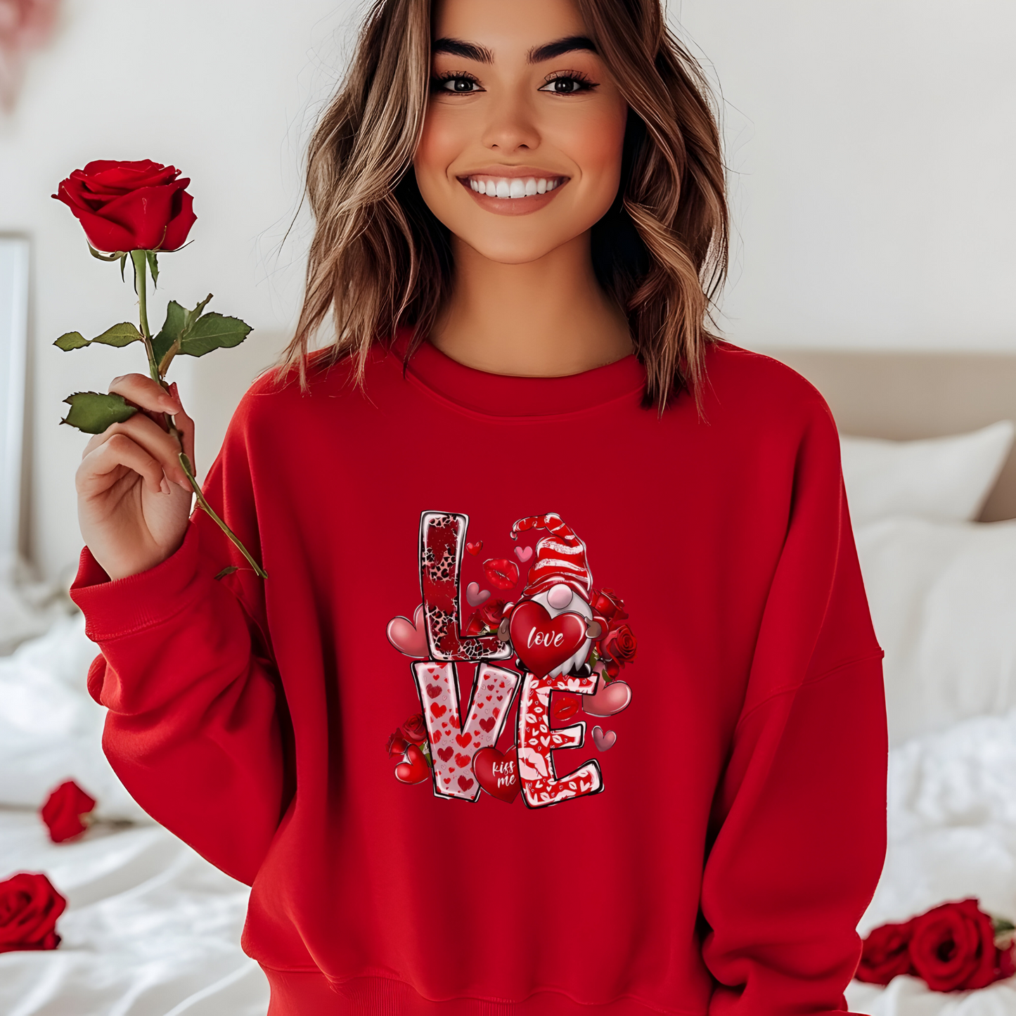 Sweatshirt unisexe avec mignon gnome d'amour – Douillet et festif pour la Saint-Valentin !