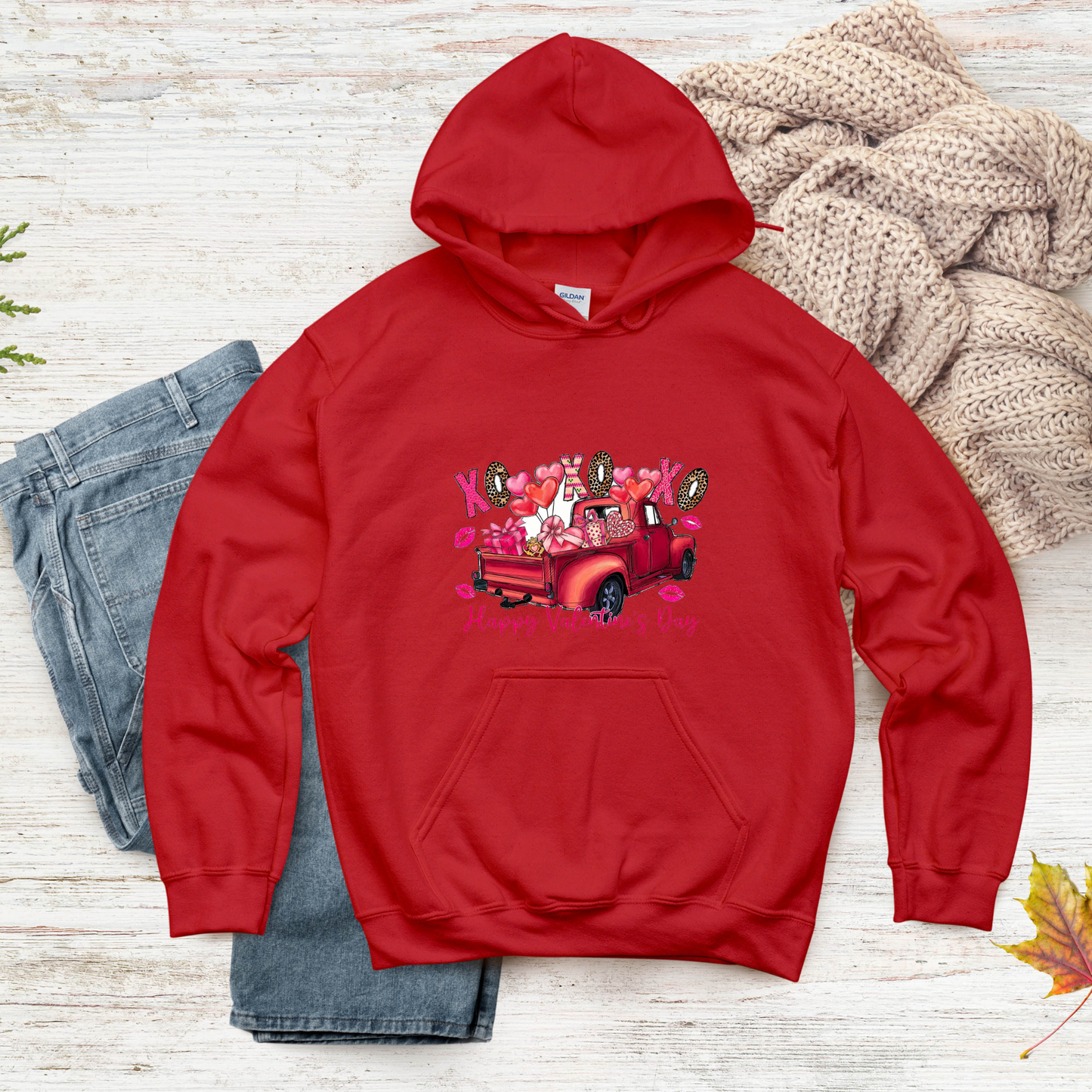 Unisex Valentine's Day Truck Hoodie – Cozy, Romantic Gift for Couples & Valentine's Day
