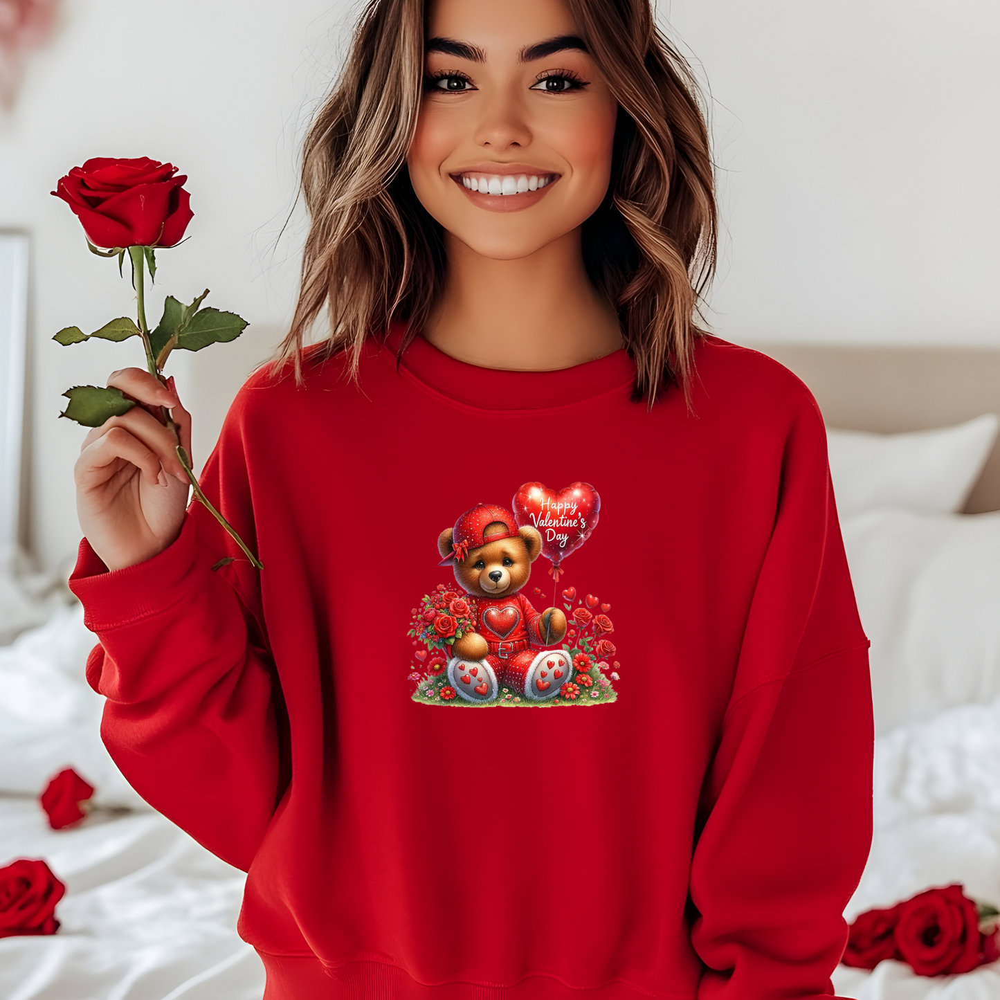 Crewneck unisexe Teddy Bear Happy Valentine's Day – Cadeau confortable et adorable pour vos proches