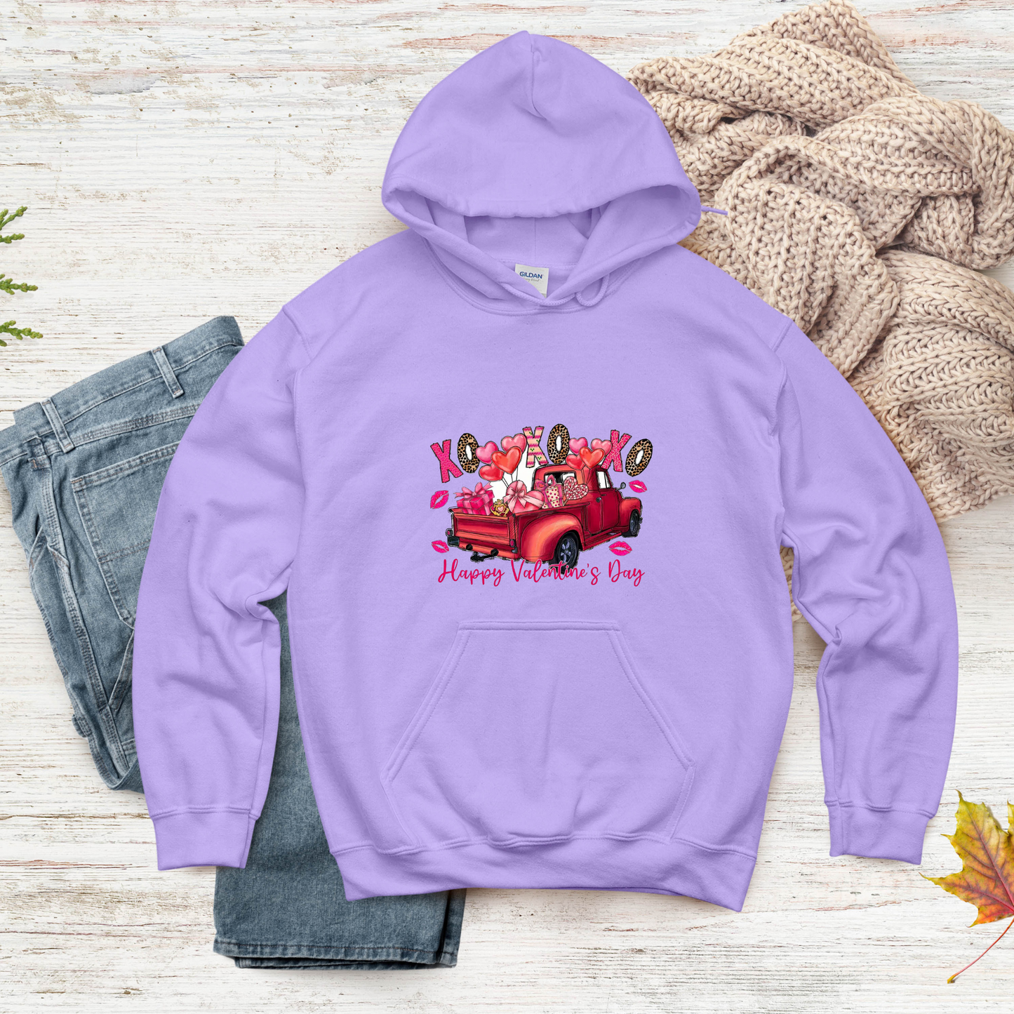 Unisex Valentine's Day Truck Hoodie – Cozy, Romantic Gift for Couples & Valentine's Day