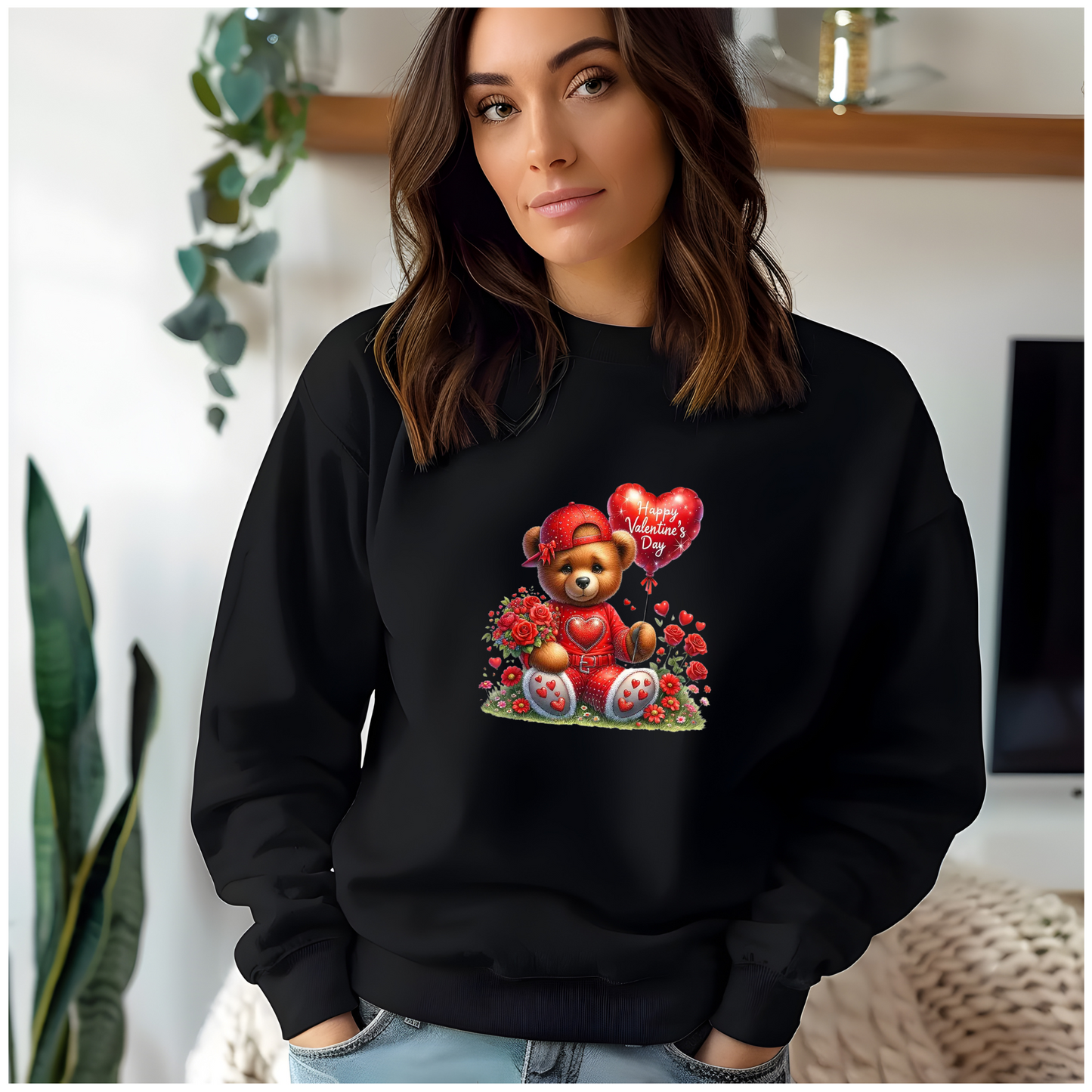 Crewneck unisexe Teddy Bear Happy Valentine's Day – Cadeau confortable et adorable pour vos proches