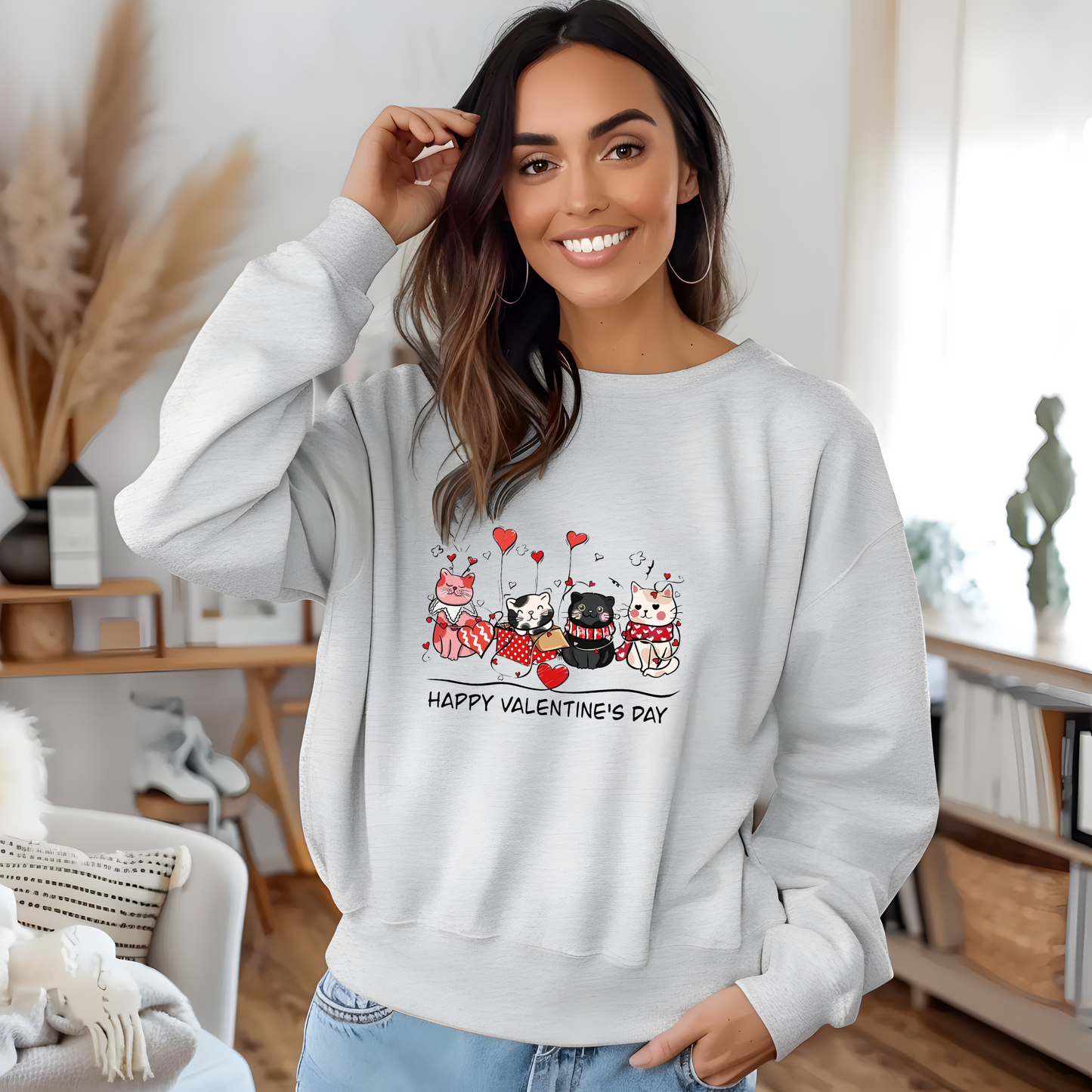 Crewneck unisexe « Happy Valentine's Day Cute Cats » – Cadeau adorable pour les amoureux des chats et la Saint-Valentin