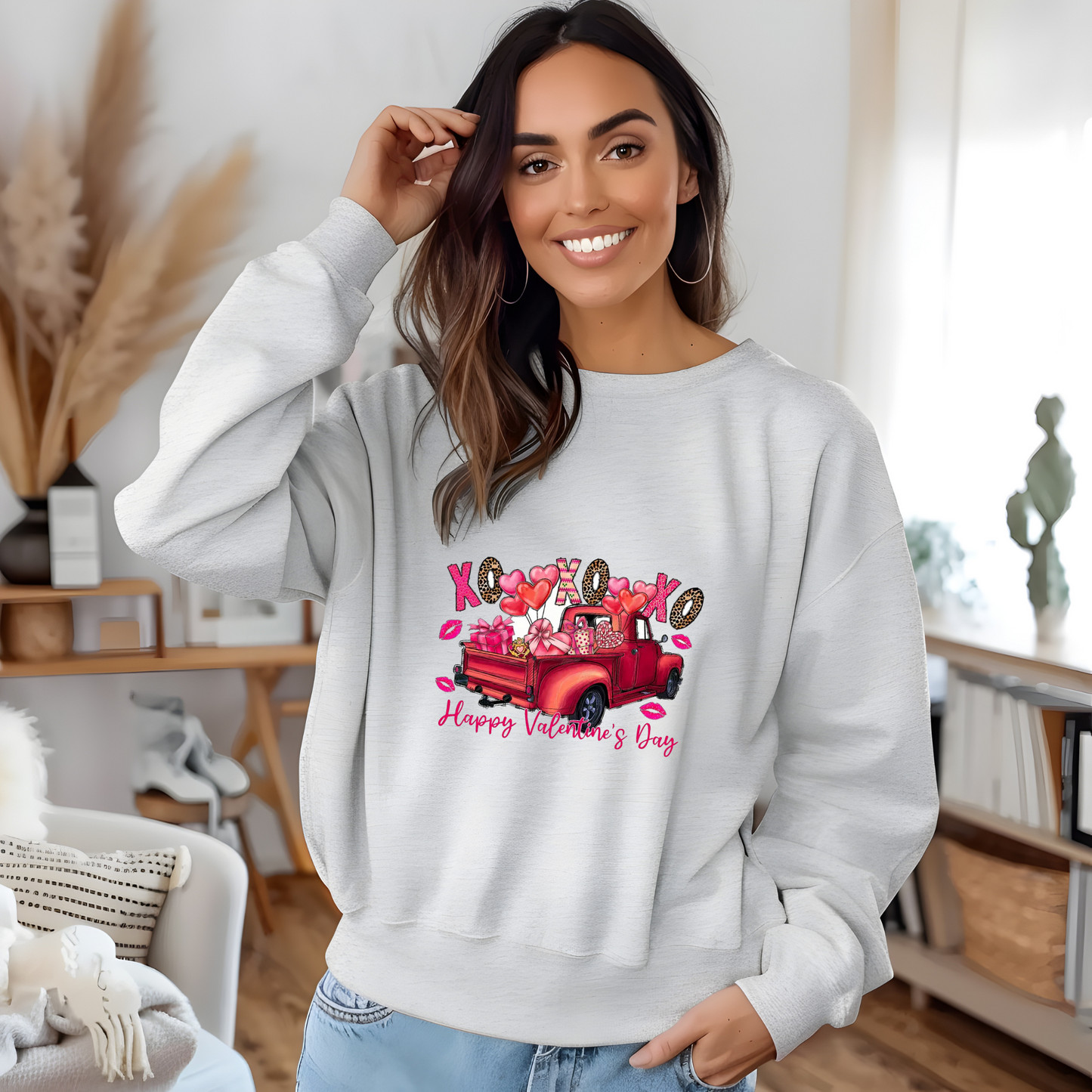 Crewneck unisexe Happy Valentine's Day Truck - Cadeau festif et confortable pour l'amour et le style