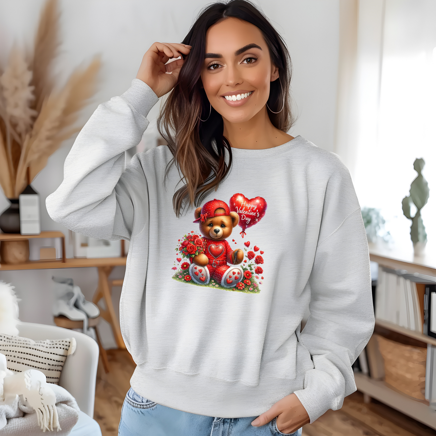 Crewneck unisexe Teddy Bear Happy Valentine's Day – Cadeau confortable et adorable pour vos proches