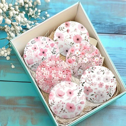 Pink Floral Acrylic Coasters – 4-Inch Spring Garden Design with Flowers & Butterflies