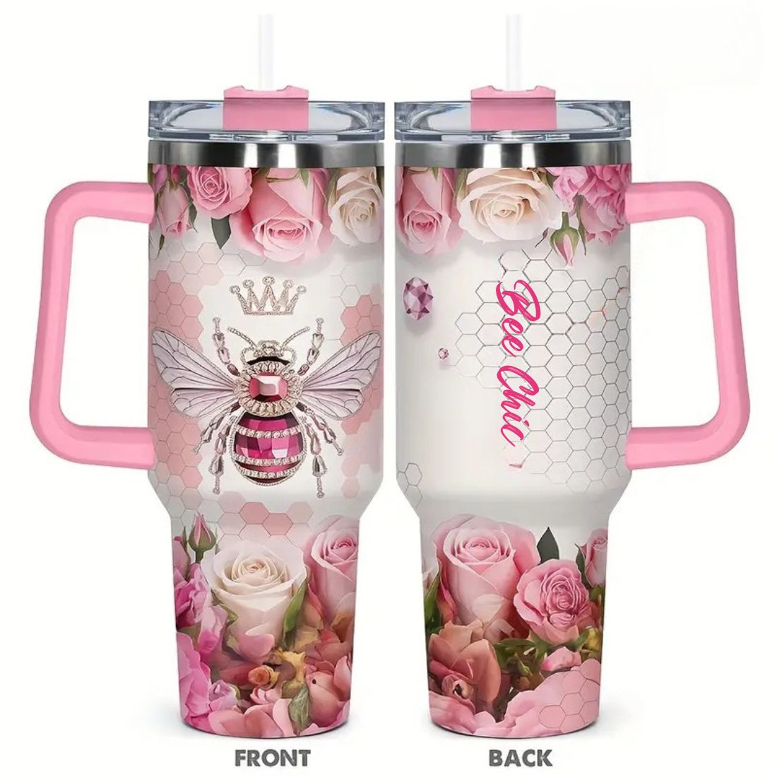 Bee Chic 40oz Stainless Steel Tumbler with Straw – Insulated & Leakproof Travel Mug