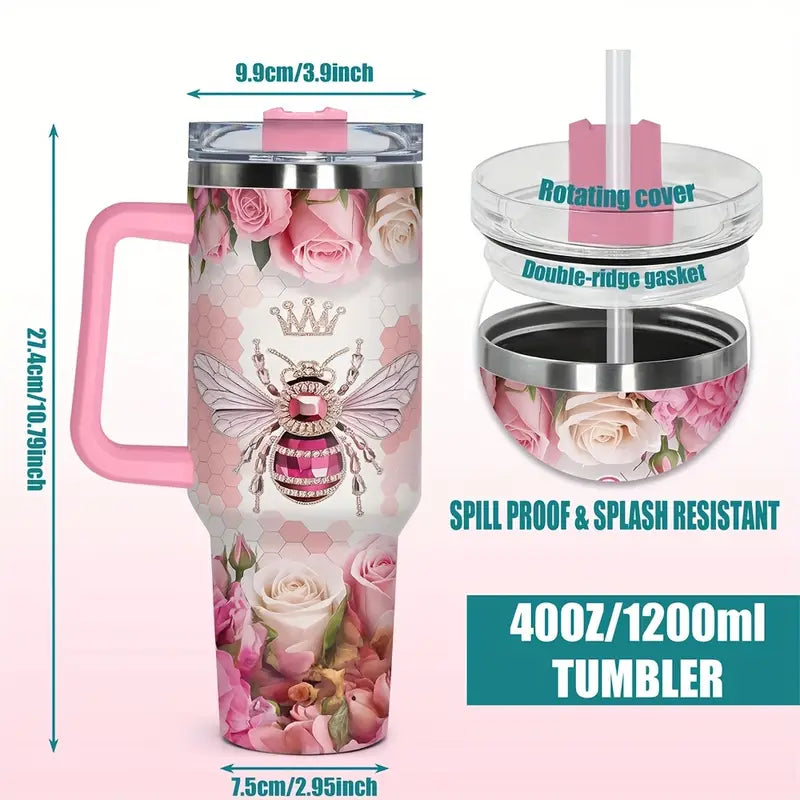 Bee Chic 40oz Stainless Steel Tumbler with Straw – Insulated & Leakproof Travel Mug