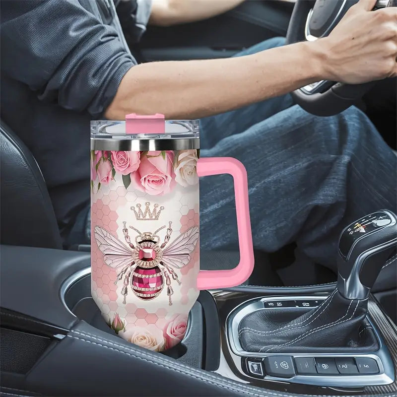 Bee Chic 40oz Stainless Steel Tumbler with Straw – Insulated & Leakproof Travel Mug