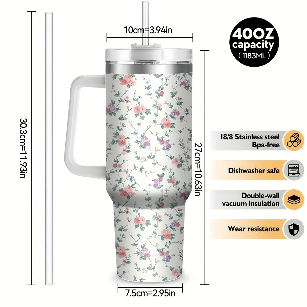 Boho 40oz Stainless Steel Tumbler with Straw – Insulated & Leakproof Travel Mug