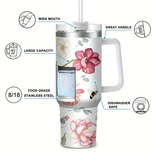 Boho 40oz Stainless Steel Tumbler with Straw – Insulated & Leakproof Travel Mug