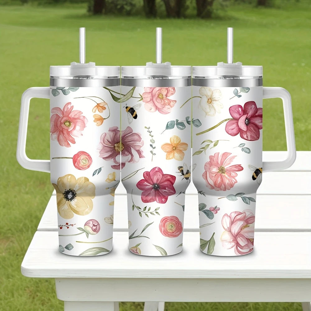 Boho 40oz Stainless Steel Tumbler with Straw – Insulated & Leakproof Travel Mug